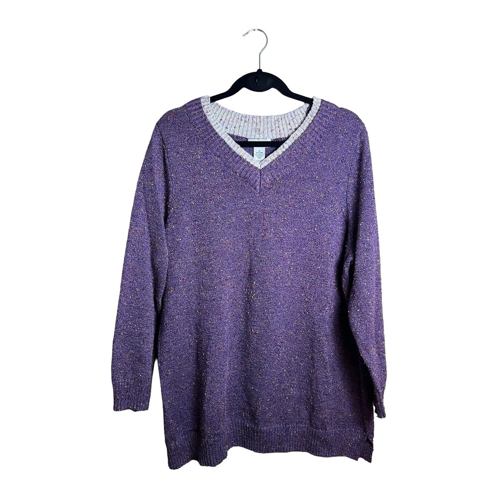 Catherines Purple‎ Confetti Speckled V-Neck Sweater Plus Size 1X 18/20W Knit Top